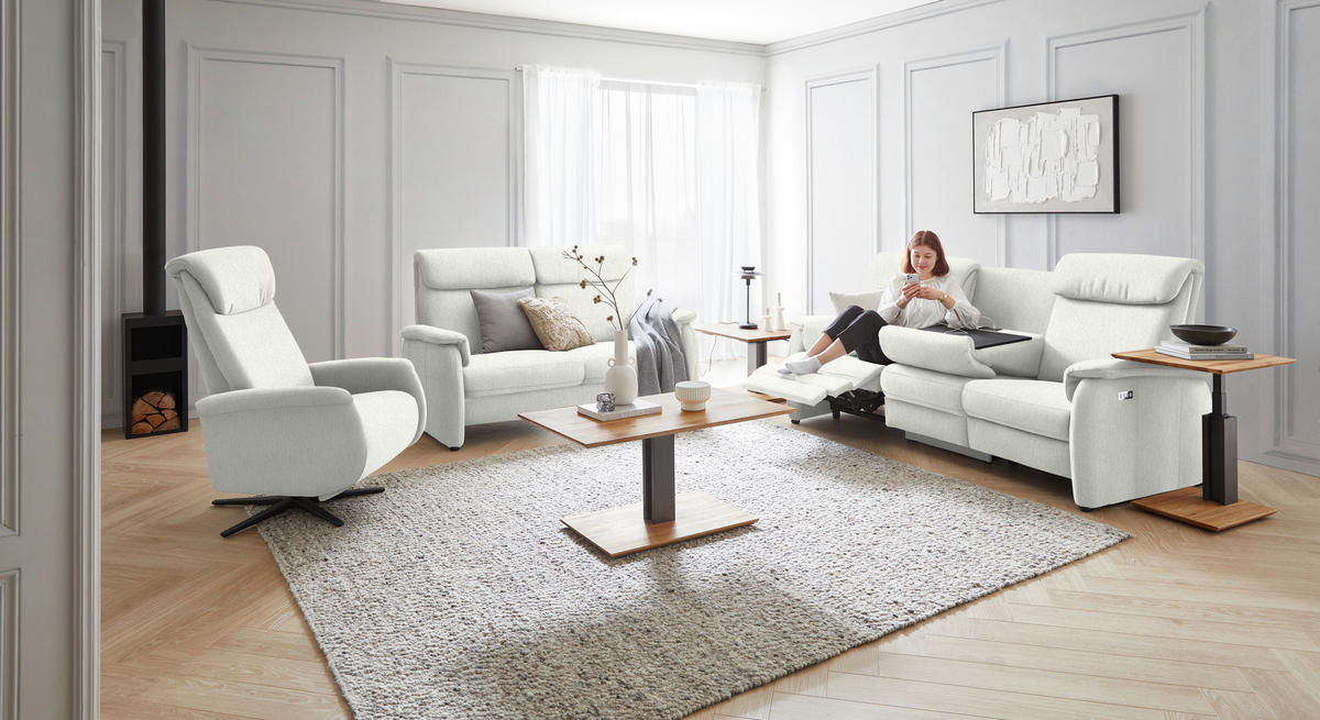 2,5-SITZER in Flachgewebe Weiss  - Weiss/Schwarz, Konventionell, Textil/Metall (178/107/97cm) - Pure Home Comfort