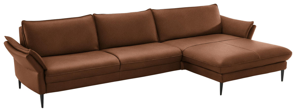 ECKSOFA in Echtleder Cognac  - Cognac/Schwarz, Design, Leder/Metall (334/172cm) - Hukla