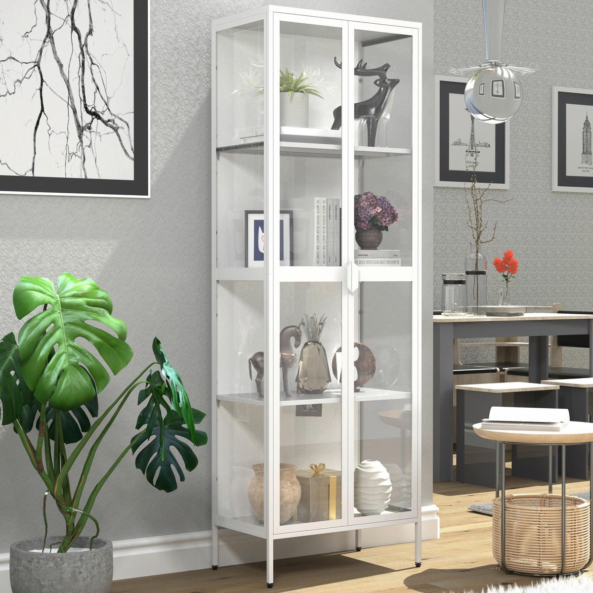 VITRINE  in Weiß  - Transparent/Weiß, Design, Glas/Metall (60/180/35cm) - MID.YOU