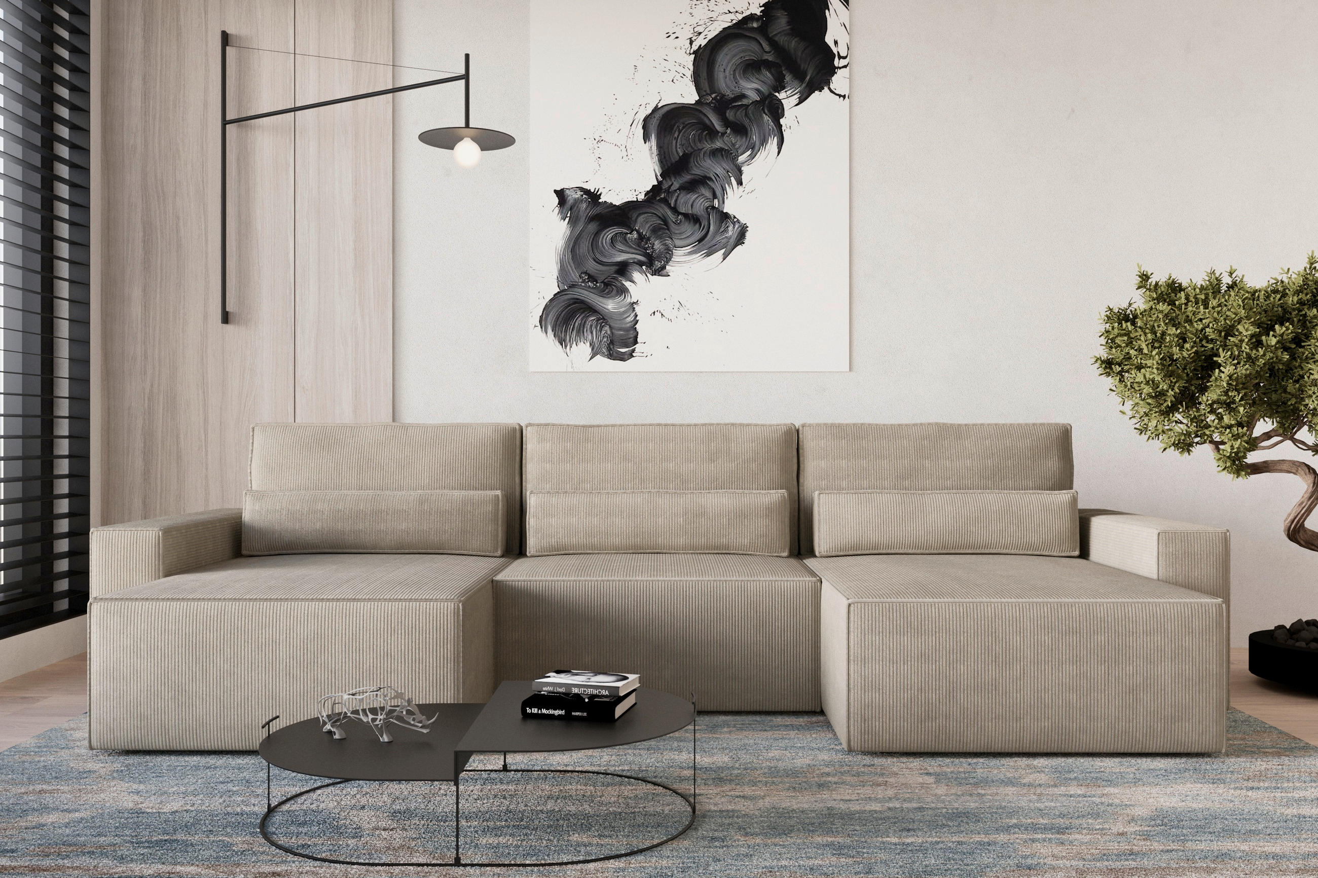 WOHNLANDSCHAFT BRAZIL MINI U in Hellbraun  - Hellbraun/Schwarz, Design, Kunststoff/Textil (162/350/162cm) - MID.YOU