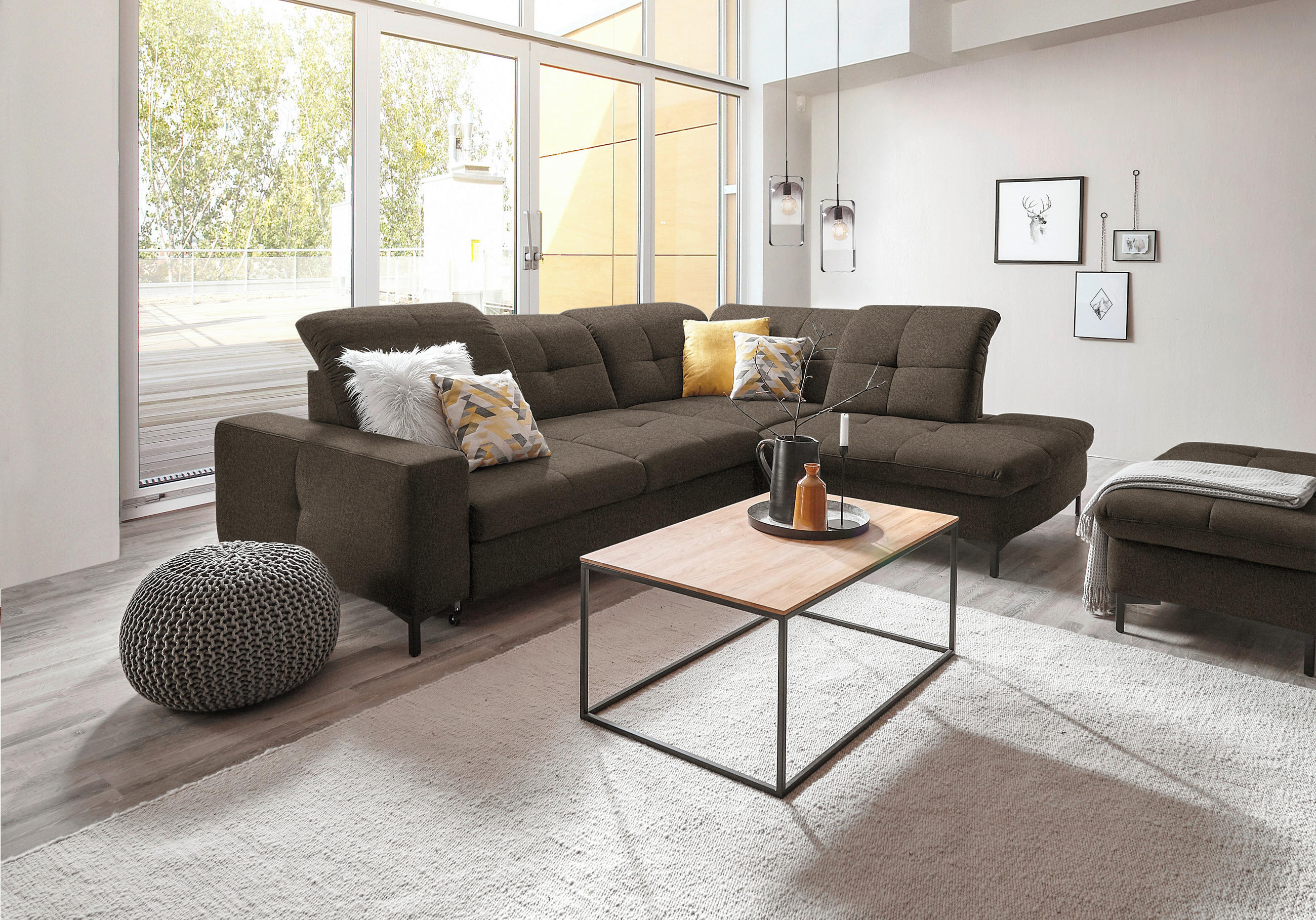 ECKSOFA in Chenille Dunkelbraun  - Dunkelbraun/Schwarz, Design, Textil/Metall (310/240cm) - Xora