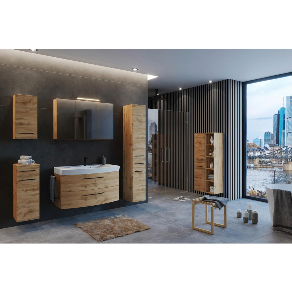 Thumbnail - Held Hochschrank Held Möbel Manchester, Eiche, Metall, 4 Fächer, 1 Schubladen, 30x180x35 cm, Made in Germany, stehend, h...