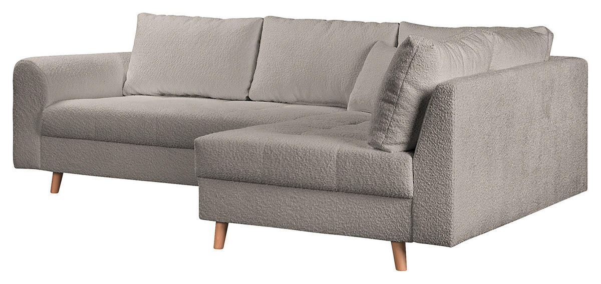 ECKSOFA Ariella Grau Bouclé  - Naturfarben/Grau, Design, Holz/Textil (231/161cm) - Livetastic