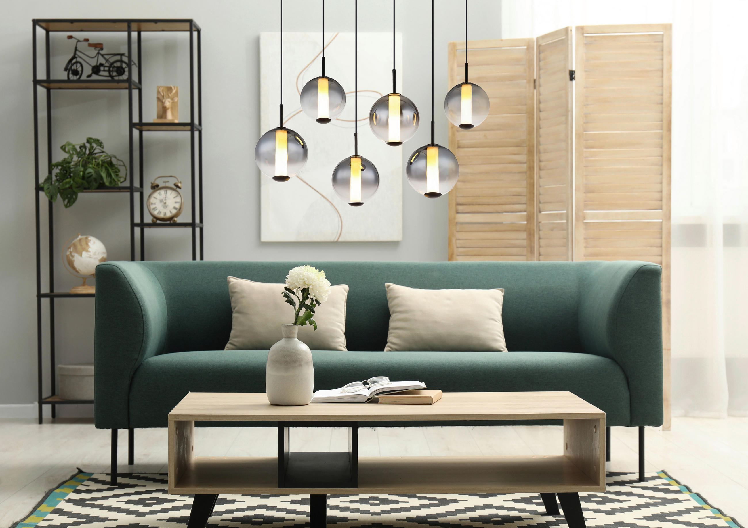 LED-HÄNGELEUCHTE 100/49/120 cm  - Schwarz/Weiß, KONVENTIONELL, Glas/Kunststoff (100/49/120cm) - Globo
