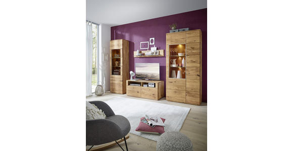 VITRINE Eiche massiv Eichefarben - Champagner/Eichefarben, KONVENTIONELL, Glas/Holz (95/201/39cm) - Voleo