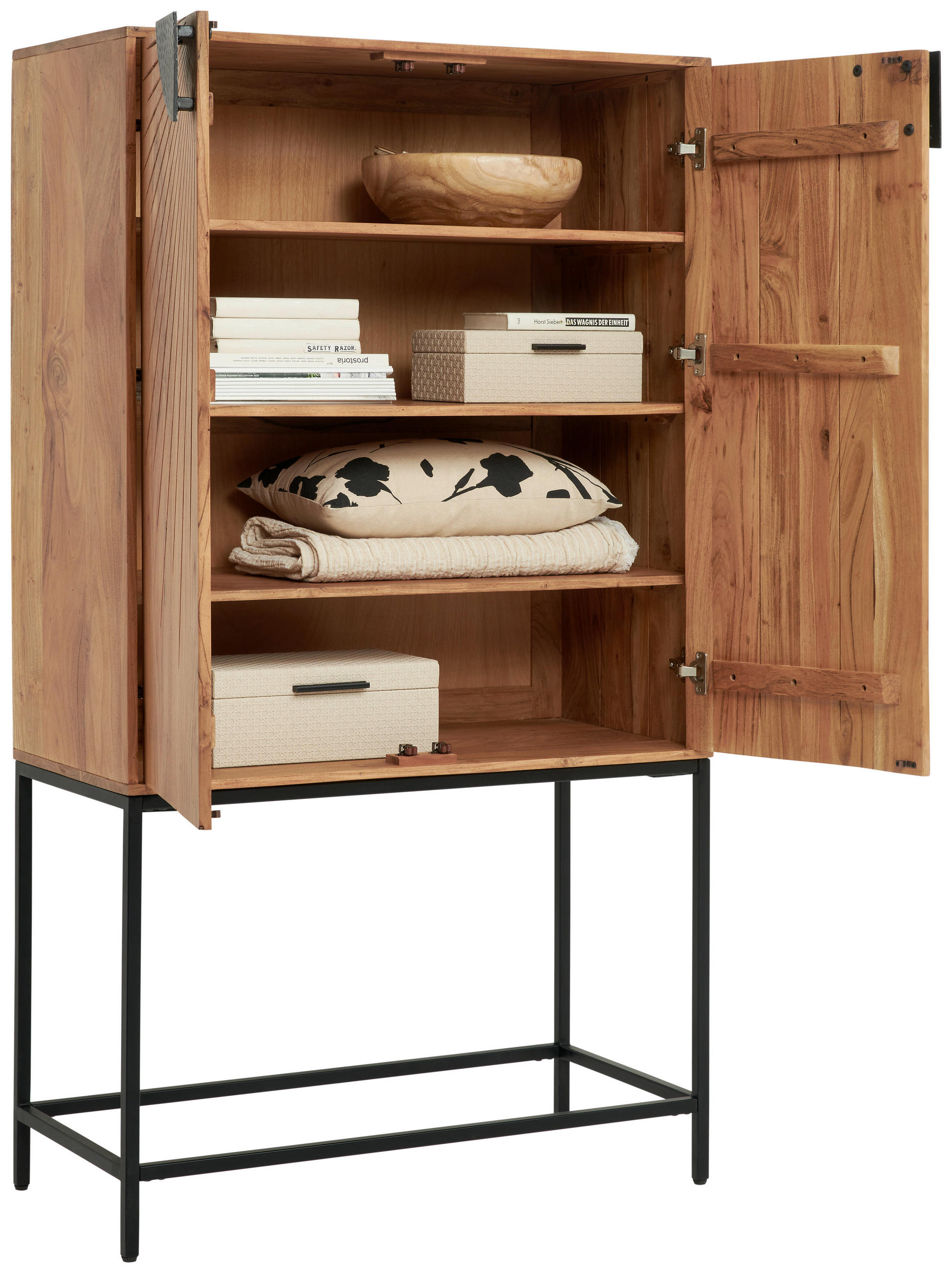 HIGHBOARD  in 90/160/42 cm  - Schwarz/Akaziefarben, Trend, Holz/Metall (90/160/42cm) - Ambia Home