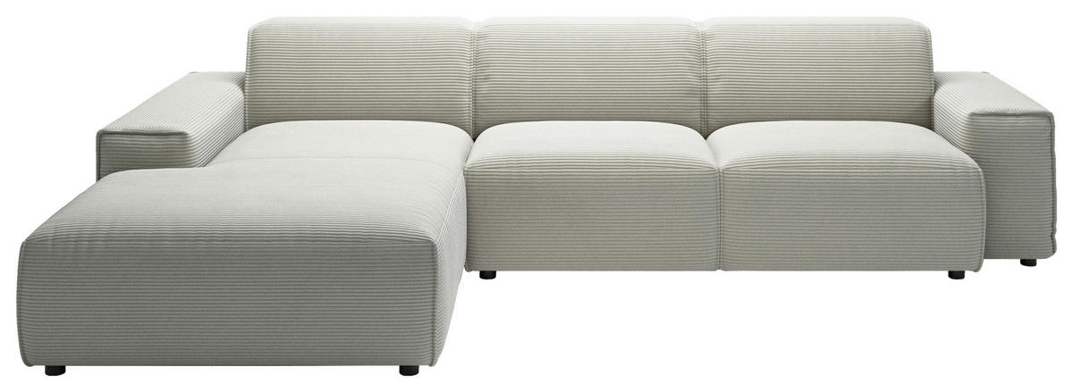 ECKSOFA in Cord Hellgrau  - Hellgrau/Schwarz, Design, Kunststoff/Textil (189/300cm) - Pure Home Lifestyle