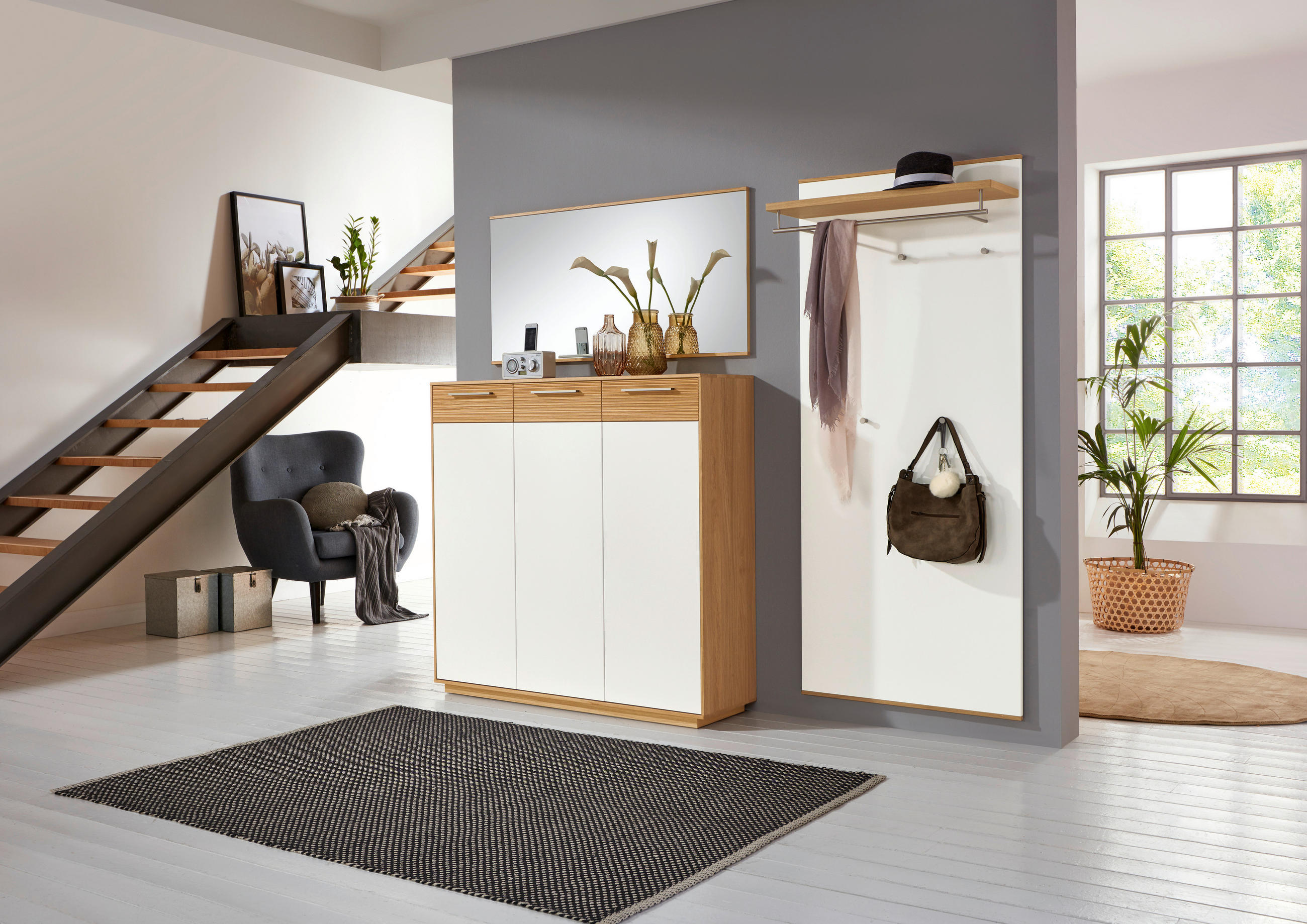 GARDEROBE 3-teilig in 220/195/37 cm - Eichefarben/Weiß, Design, Holz/Holzwerkstoff (220/195/37cm) - Novel