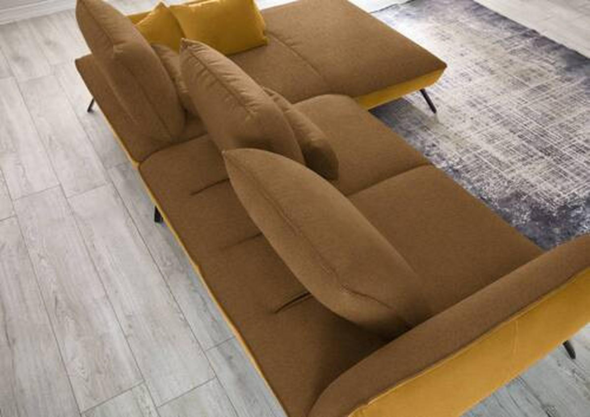 ECKSOFA in Flachgewebe Goldfarben  - Goldfarben/Schwarz, Design, Textil/Metall (301/191cm) - Moderano