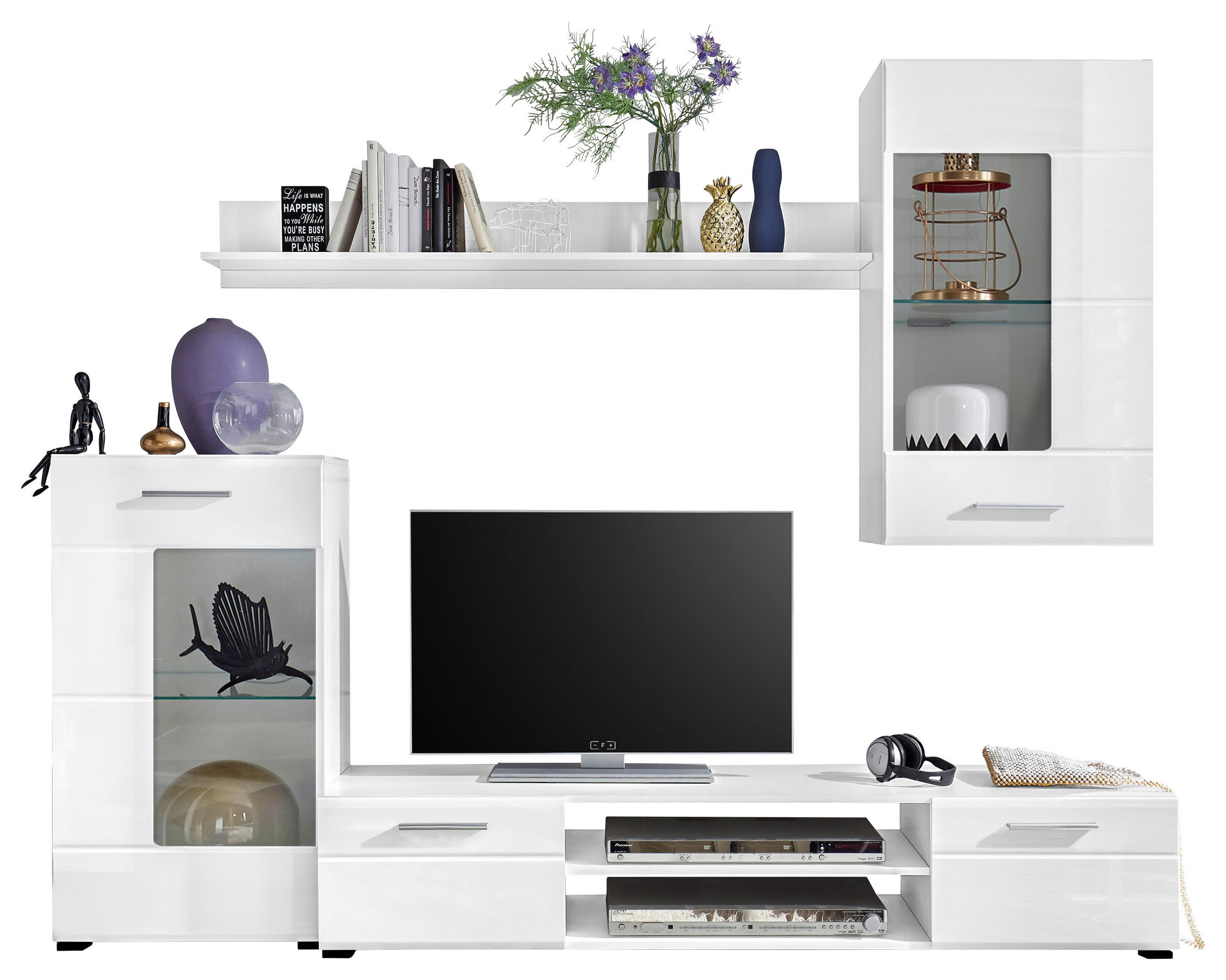 DNEVNI REGAL,  bela  - srebrne barve/bela, Design, umetna masa/steklo (230/190/40cm) - Ti'me