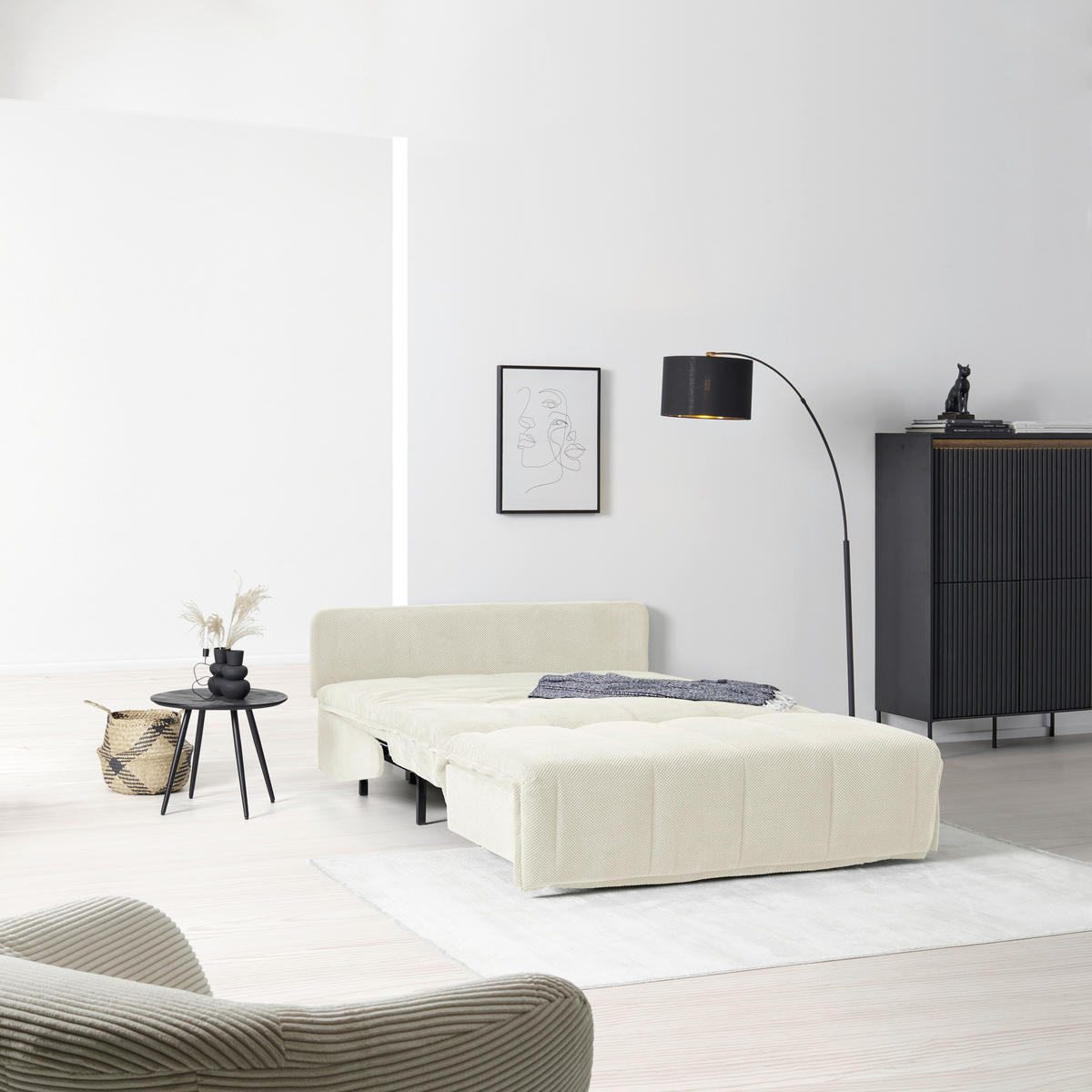 SCHLAFSOFA Velours Creme  - Creme/Schwarz, Design, Kunststoff/Textil (148/88/110cm) - Livetastic
