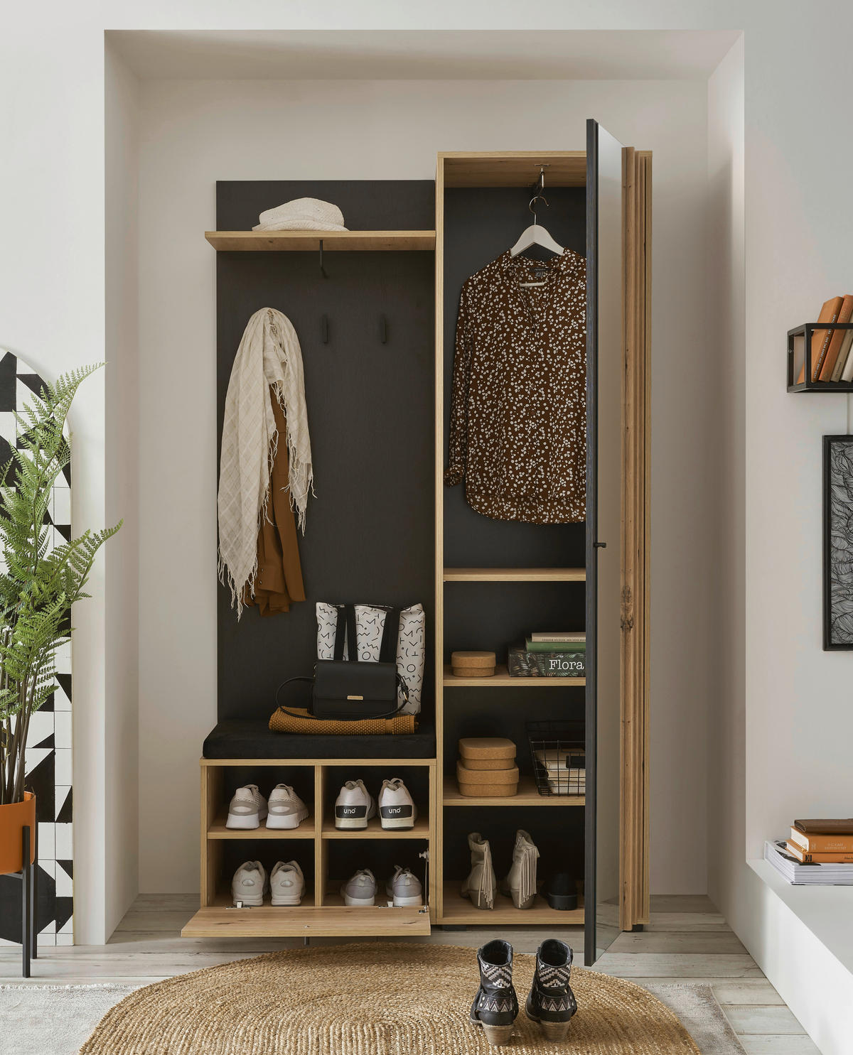 GARDEROBE 5-teilig  in 114/197/40 cm  - Schwarz/Eiche Artisan, Design, Glas/Holzwerkstoff (114/197/40cm) - Carryhome