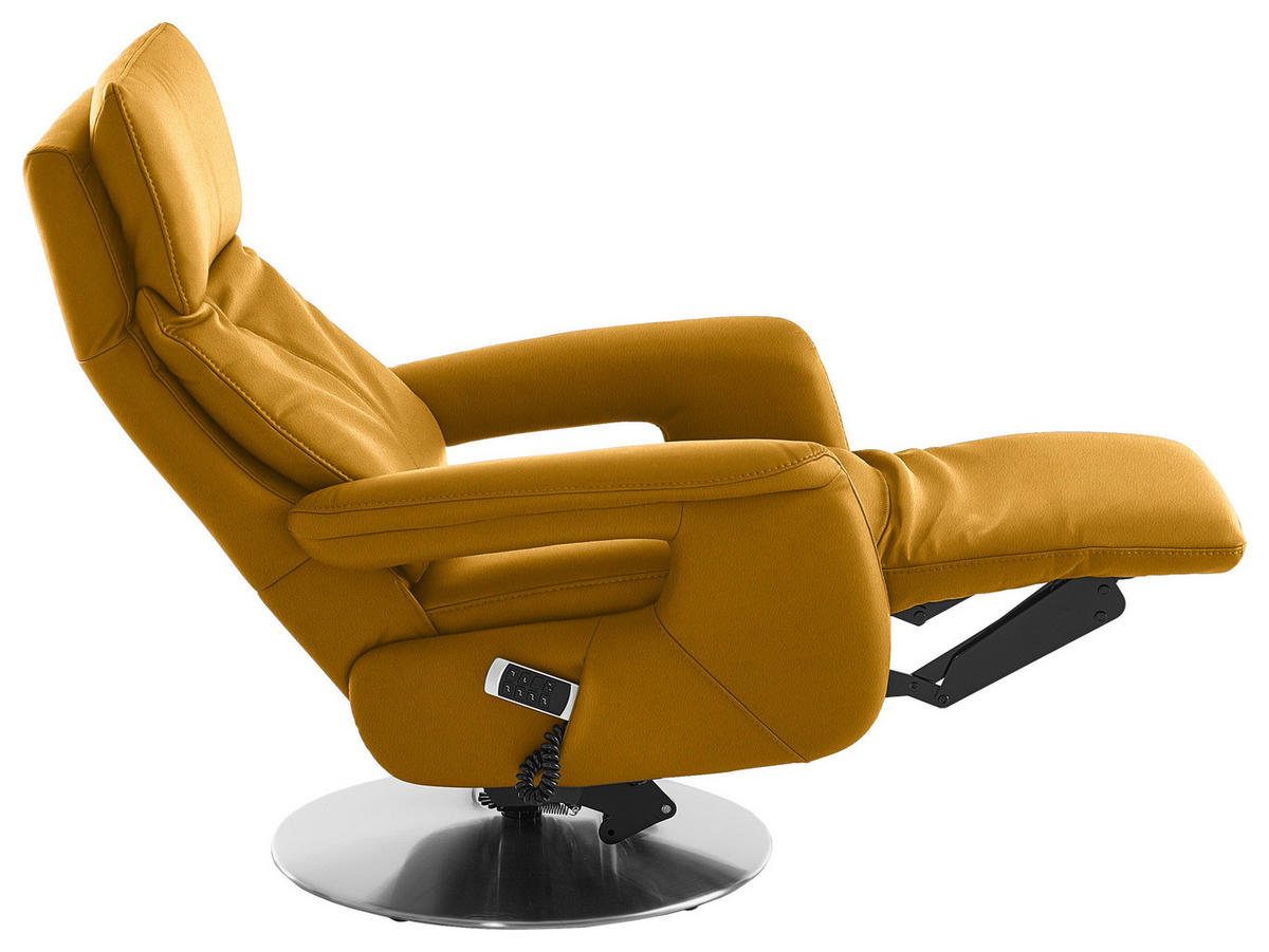RELAXSESSEL in Leder Currygelb  - Currygelb/Edelstahlfarben, Design, Leder/Metall (78/112/85cm) - Cantus