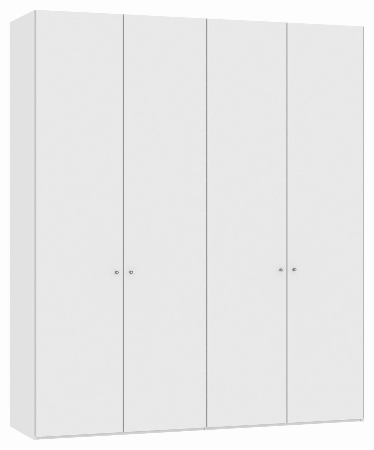 DREHTÜRENSCHRANK 203/236/59 cm,  in Weiß, Weiß Hochglanz, 4-türig  - Weiß Hochglanz/Silberfarben, Design, Holzwerkstoff/Metall (203/236/59cm) - Jutzler