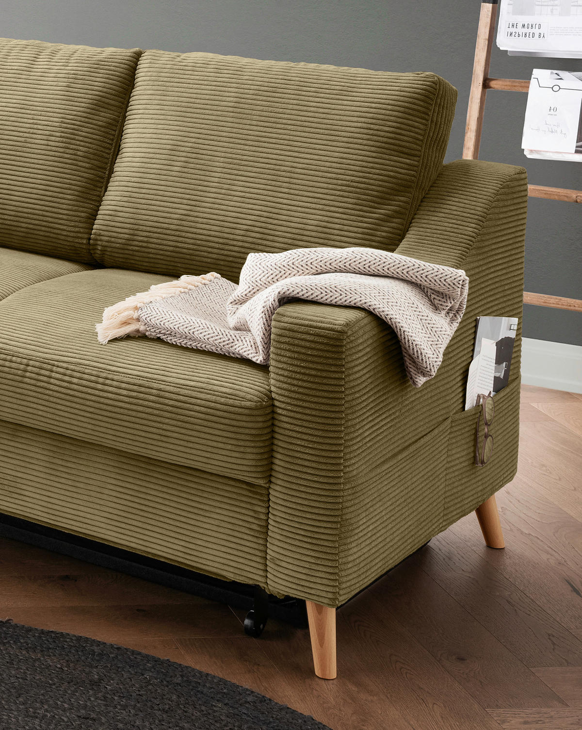 ECKSOFA in Cord Olivgrün  - Naturfarben/Olivgrün, Modern, Holz/Textil (200/230cm) - Livetastic