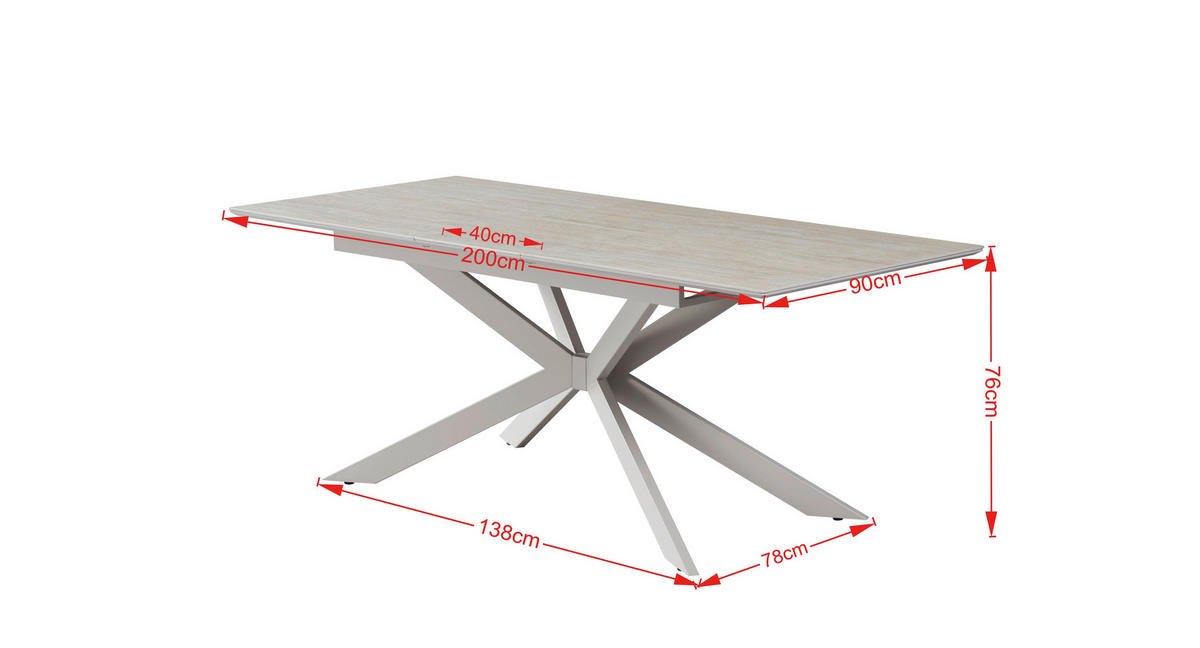 ESSTISCH 160/200/90/76 cm Nachbildung  Metall, Stein, Holzwerkstoff ausziehbar rechteckig Beige  - Taupe/Beige, Basics, Holzwerkstoff/Stein (160/200/90/76cm) - Livetastic