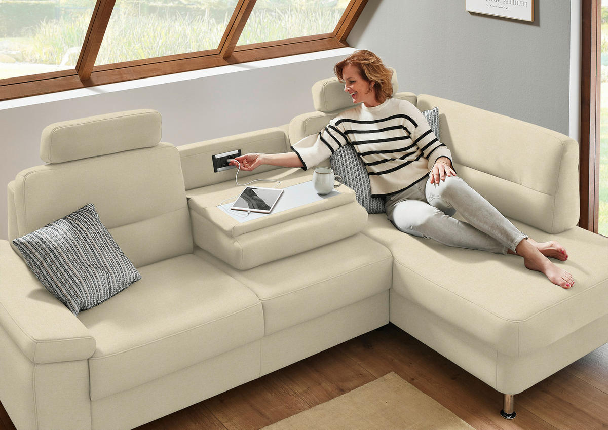 ECKSOFA Flachgewebe Naturfarben  - Alufarben/Naturfarben, Konventionell, Textil/Metall (244/160cm) - Beldomo Comfort