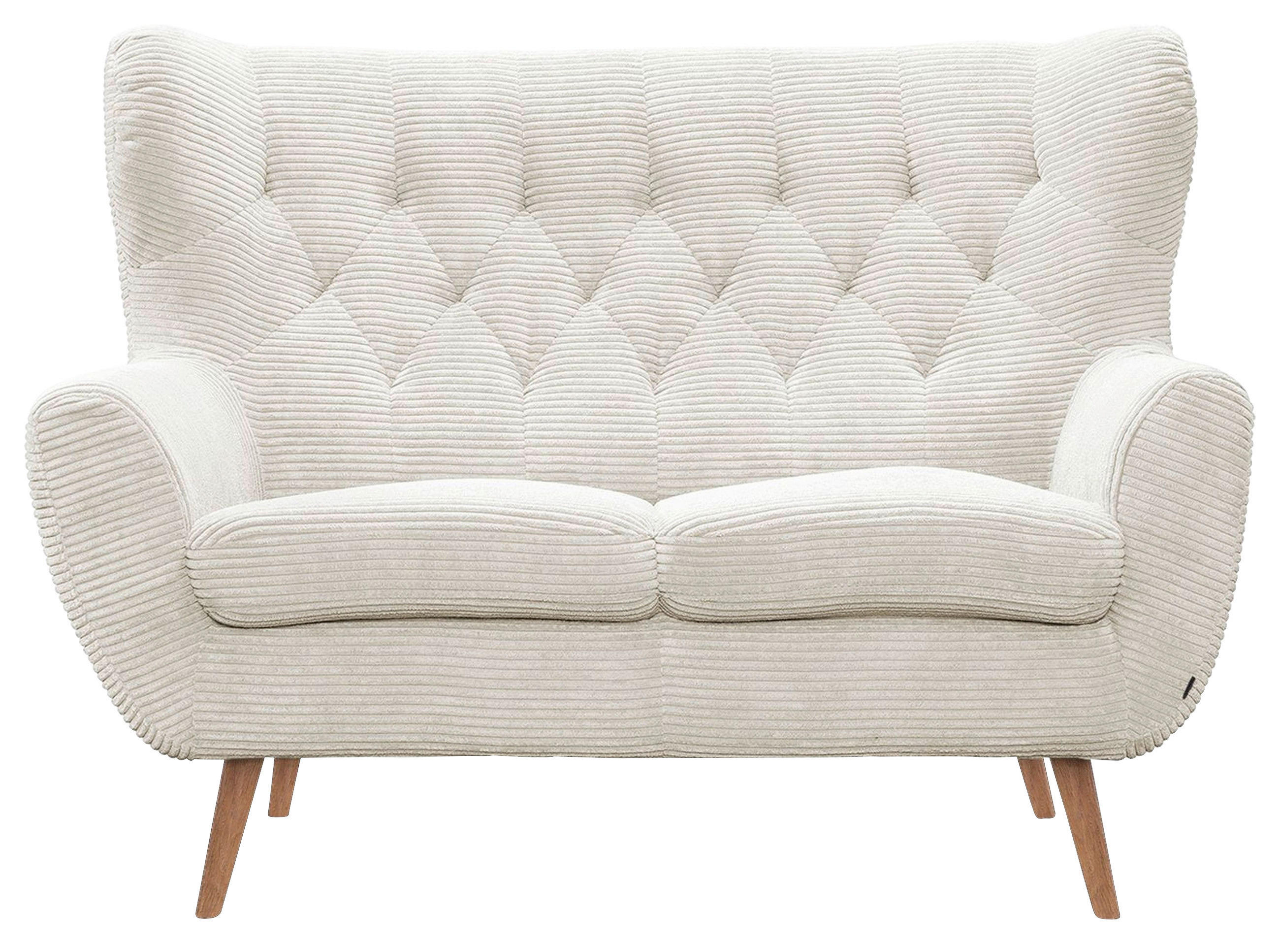 2-SITZER-SOFA Cord Creme  - Eichefarben/Creme, Design, Holz/Textil (137/101/95cm) - Stylife