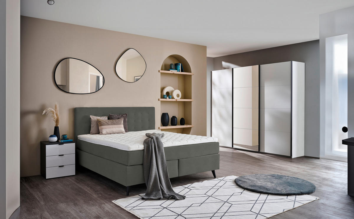 BOXSPRINGBETT 180/200 cm  in Grau  - Schwarz/Grau, Konventionell, Holz/Textil (180/200cm) - Voleo