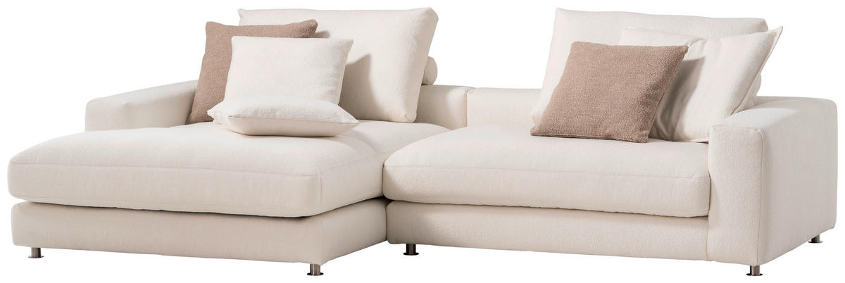 ECKSOFA in Bouclé Weiss  - Weiss/Silberfarben, Design, Textil/Metall (185/300cm) - Designwerk