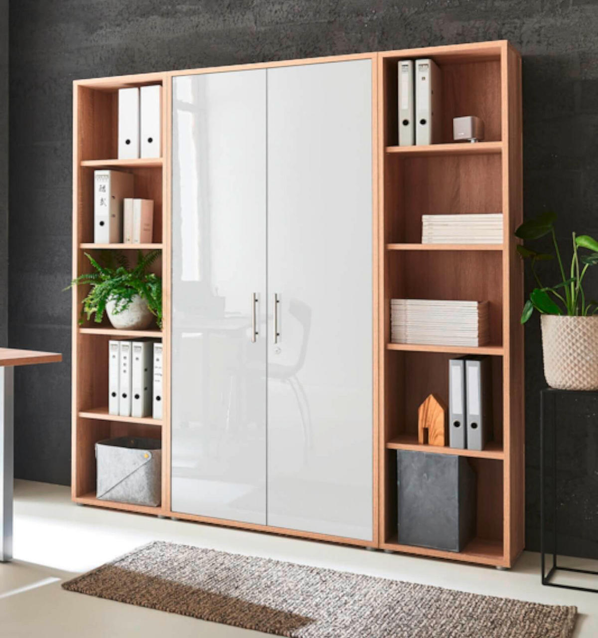AKTENSCHRANK Weiß Hochglanz, Sonoma Eiche  - Weiß Hochglanz/Sonoma Eiche, MODERN, Holzwerkstoff (173/186/33cm) - MID.YOU