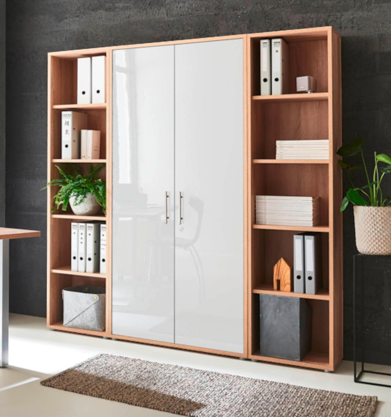 Thumbnail - Mid.you Aktenschrank Office Edition - SW Set 3 hoch, Sonoma Eiche, Weiß Hochglanz, Holzwerkstoff, 12 Fächer, 173x186x33 ...