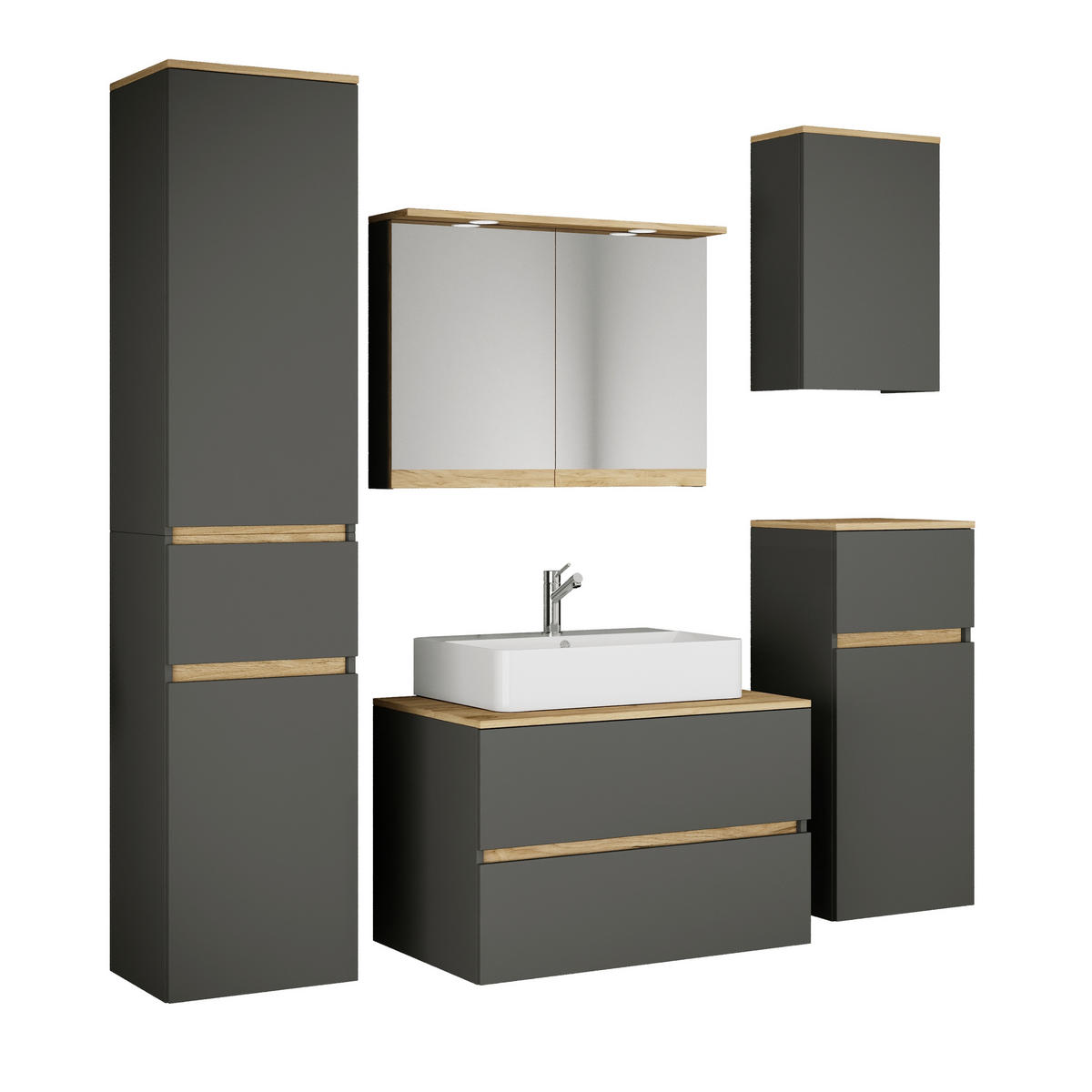 BADEZIMMER 6-teilig  in 160 cm  - Honigeiche/Anthrazit, Trend, Keramik/Holzwerkstoff (160cm) - MID.YOU