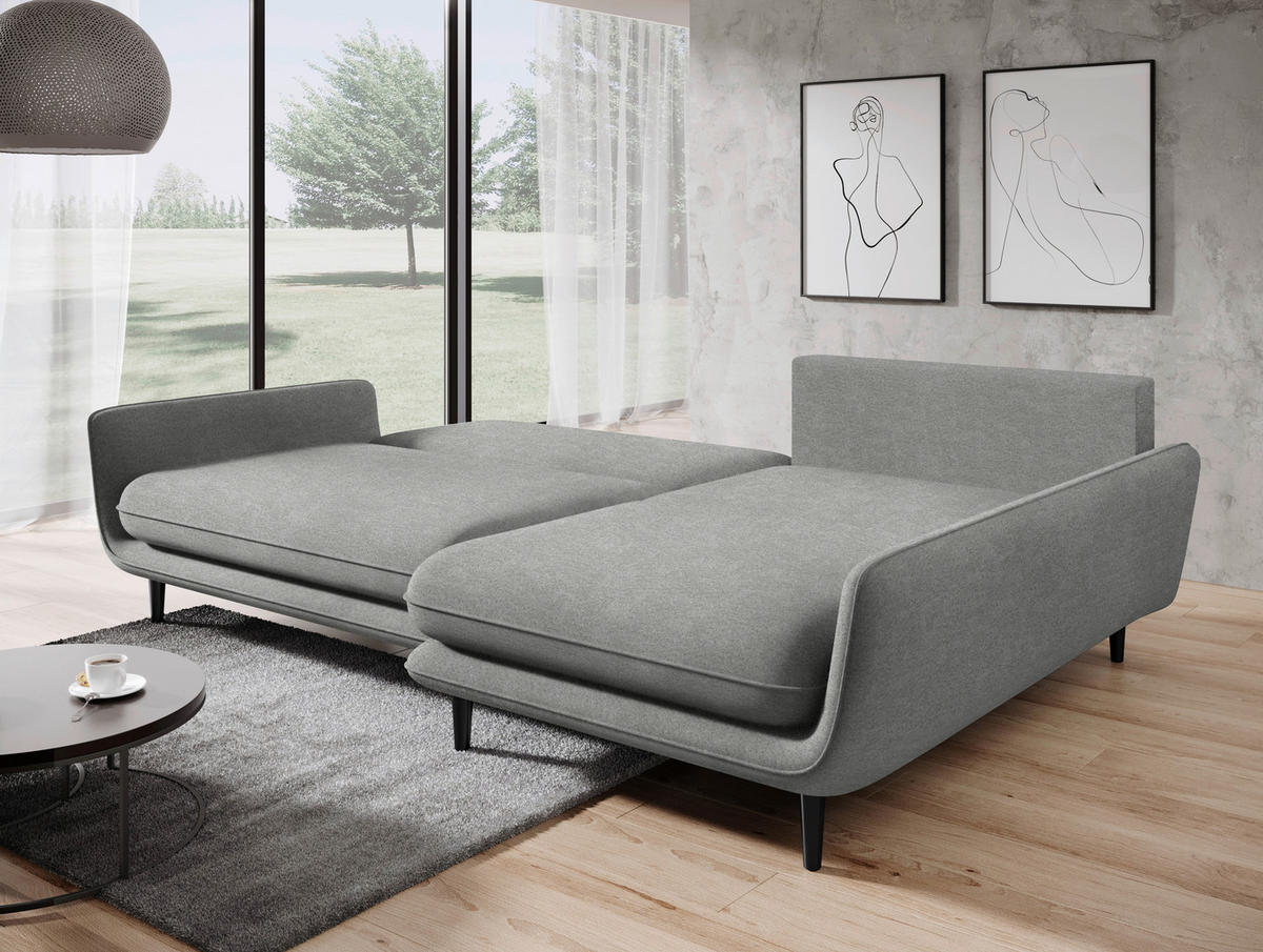 ECKSOFA in Velours Hellgrau  - Hellgrau/Schwarz, Design, Holz/Textil (260/167cm) - Welnova