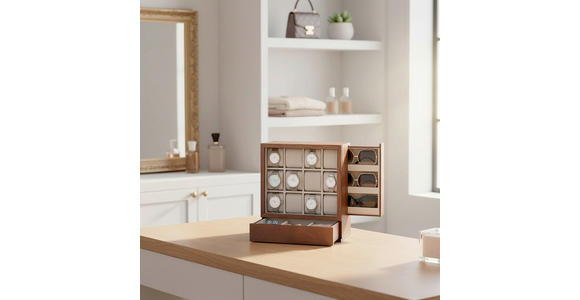 UHRENBOX - Nussbaumfarben, Trend, Holzwerkstoff/Textil (29.5/32.5/15cm) - Boxxx