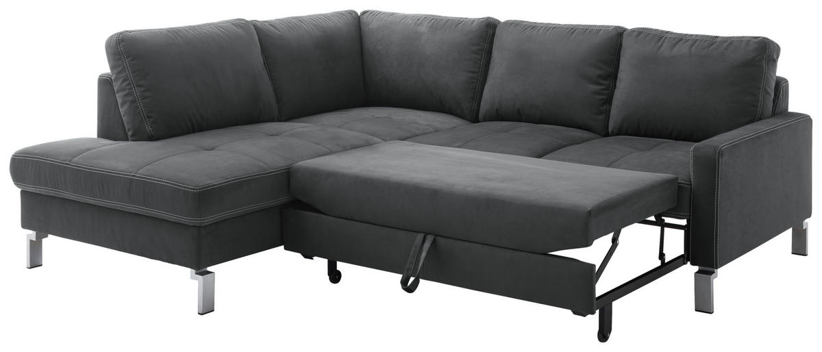 ECKSOFA in Mikrofaser Dunkelgrau  - Chromfarben/Dunkelgrau, Design, Textil/Metall (200/229cm) - Pure Home Lifestyle