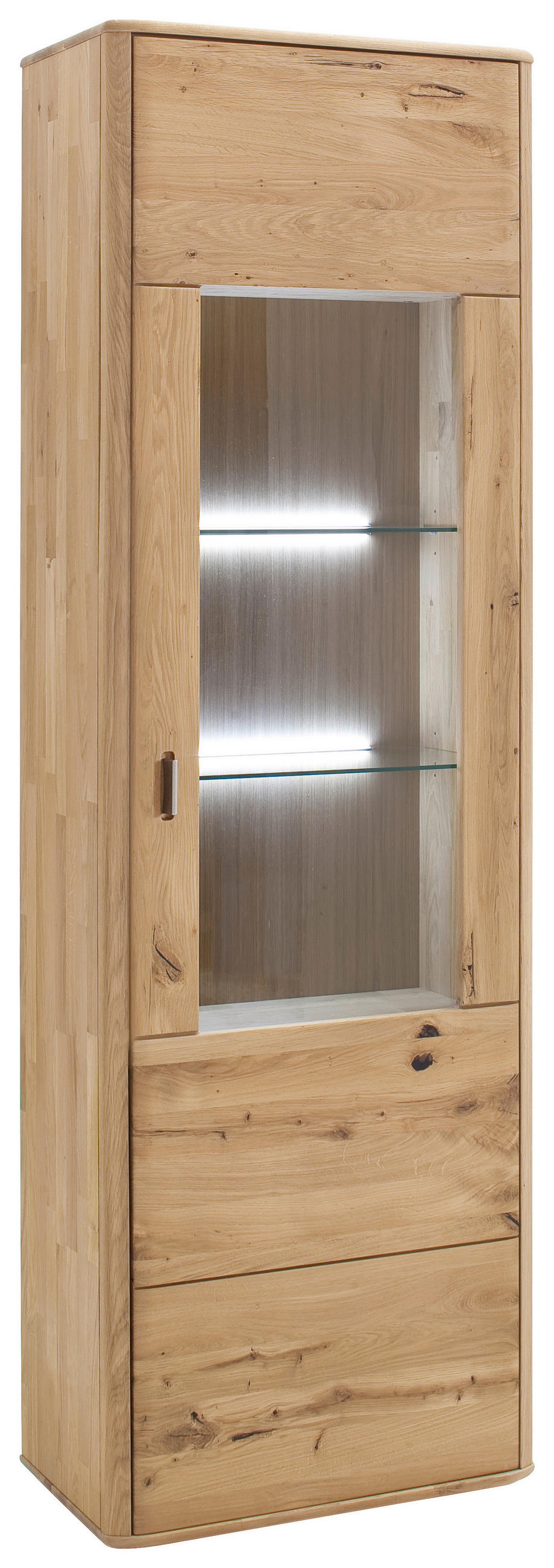VITRINE  in massiv Balkeneiche Eichefarben  - Eichefarben/Silberfarben, Design, Glas/Holz (66/208/38cm) - Livetastic