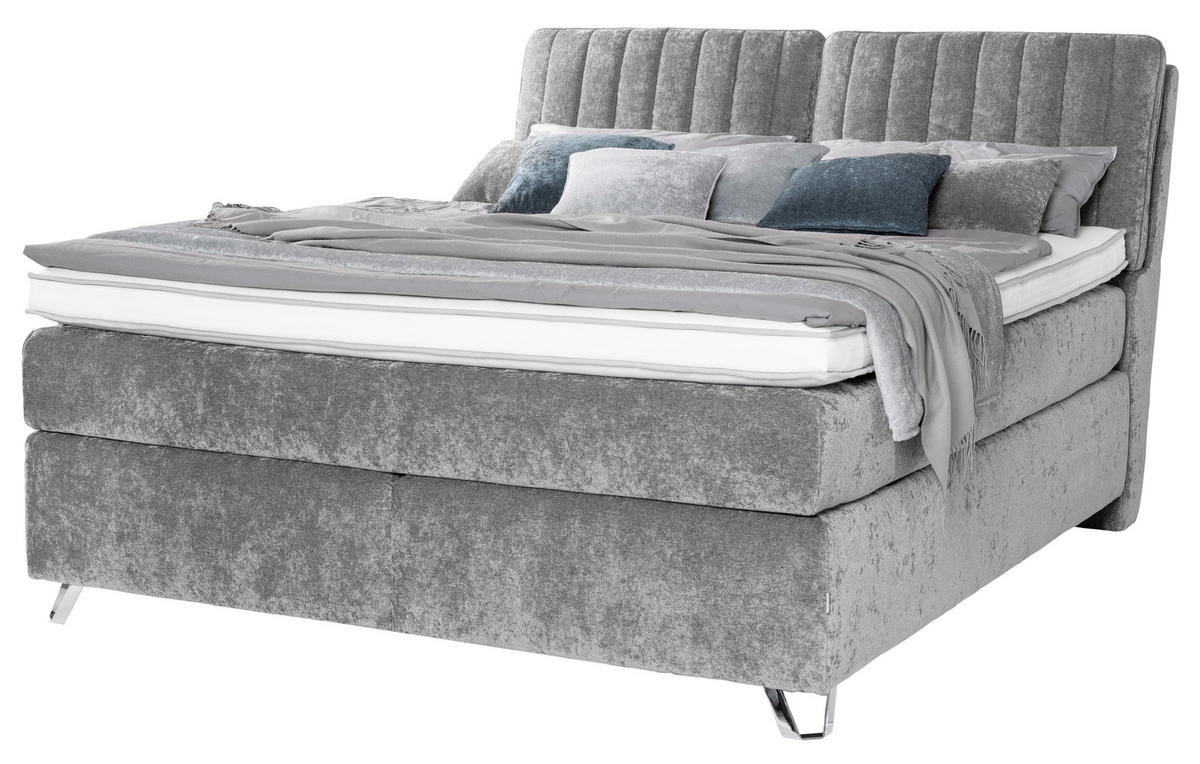 BOXSPRINGBETT 180/200 cm  in Grau  - Silberfarben/Grau, Konventionell, Textil (180/200cm) - Ambiente