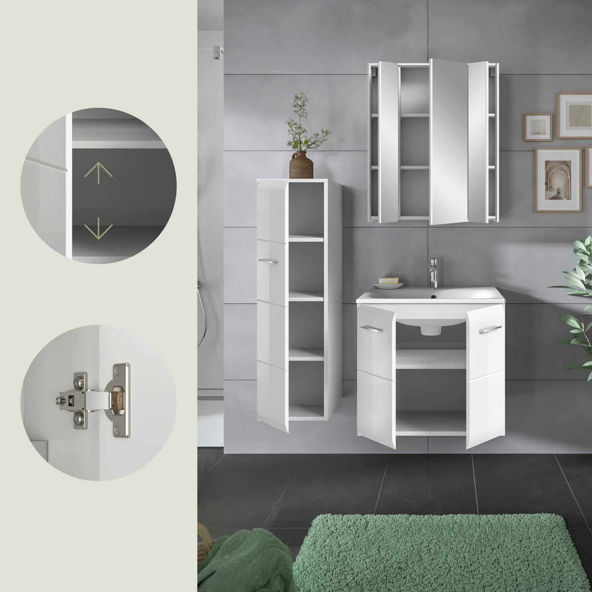 BADEZIMMER 4-teilig 90 cm  - Weiss Hochglanz/Weiss, Modern, Keramik/Holzwerkstoff (90cm) - MID.YOU