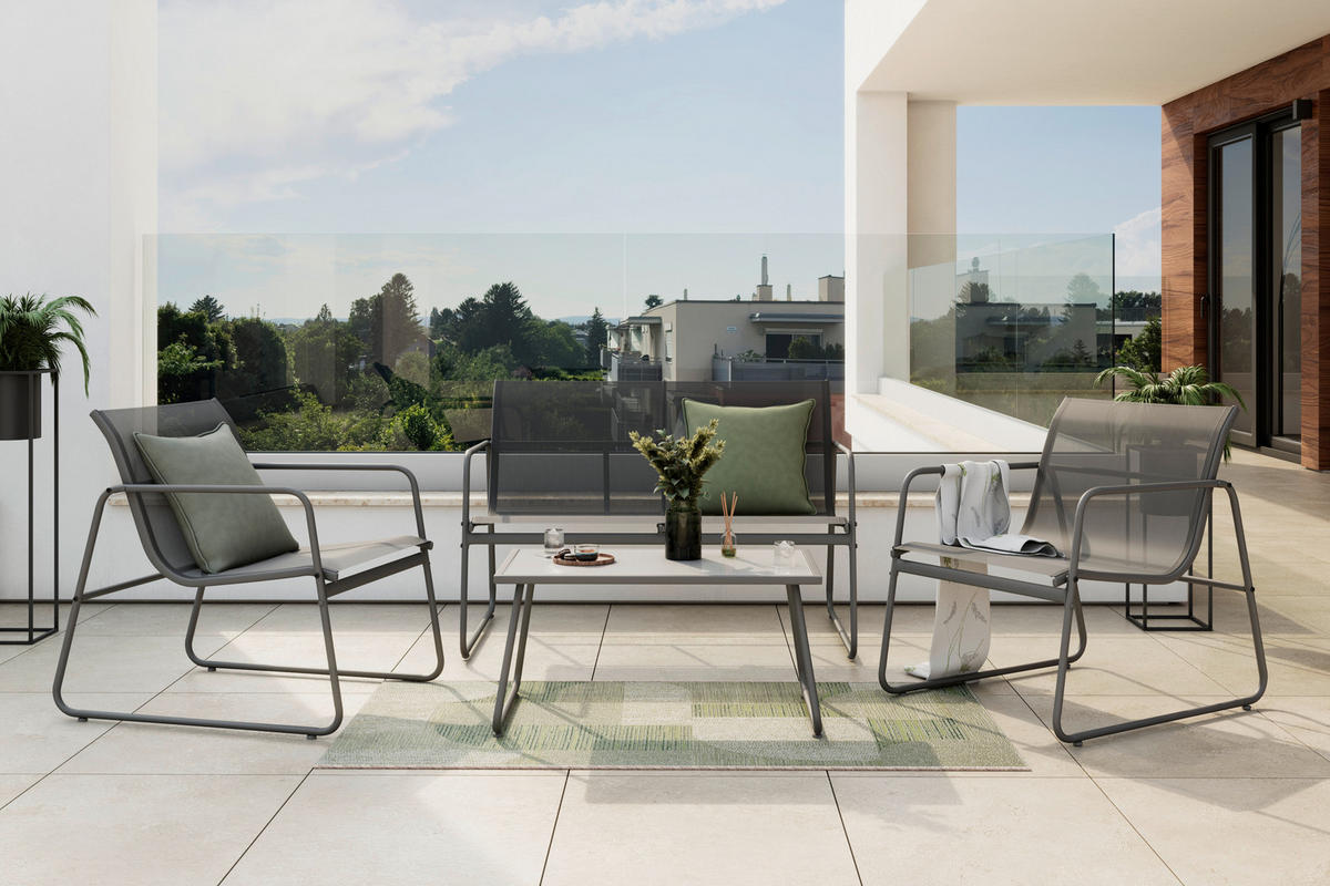 GARTENSET 4-teilig  - Dunkelgrau, MODERN, Glas/Textil (113/73/74cm) - Xora