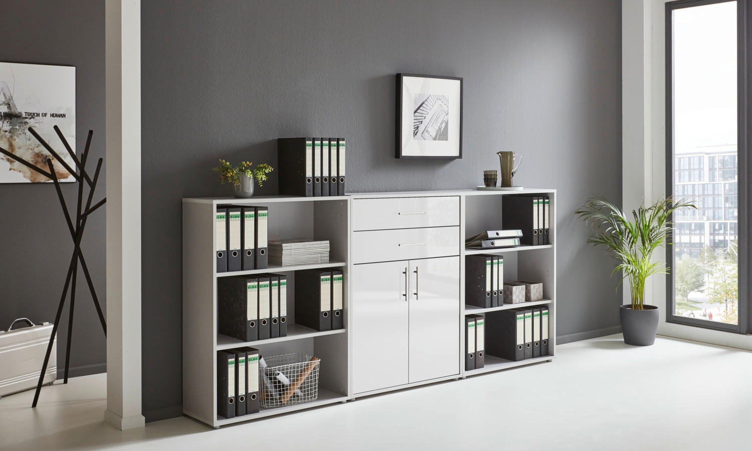AKTENSCHRANK 253,2/113,6/33 cm  - Weiß Hochglanz/Grau, MODERN, Holzwerkstoff (253,2/113,6/33cm) - MID.YOU