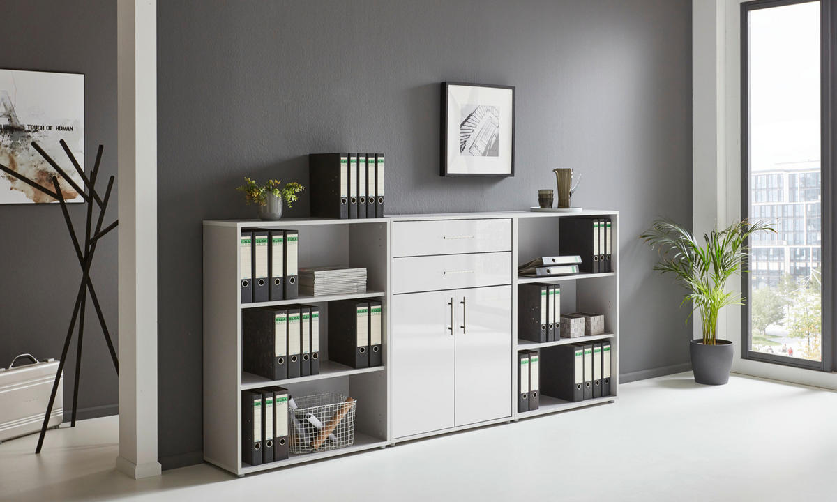 AKTENSCHRANK 253,2/113,6/33 cm  - Weiß Hochglanz/Grau, MODERN, Holzwerkstoff (253,2/113,6/33cm) - MID.YOU
