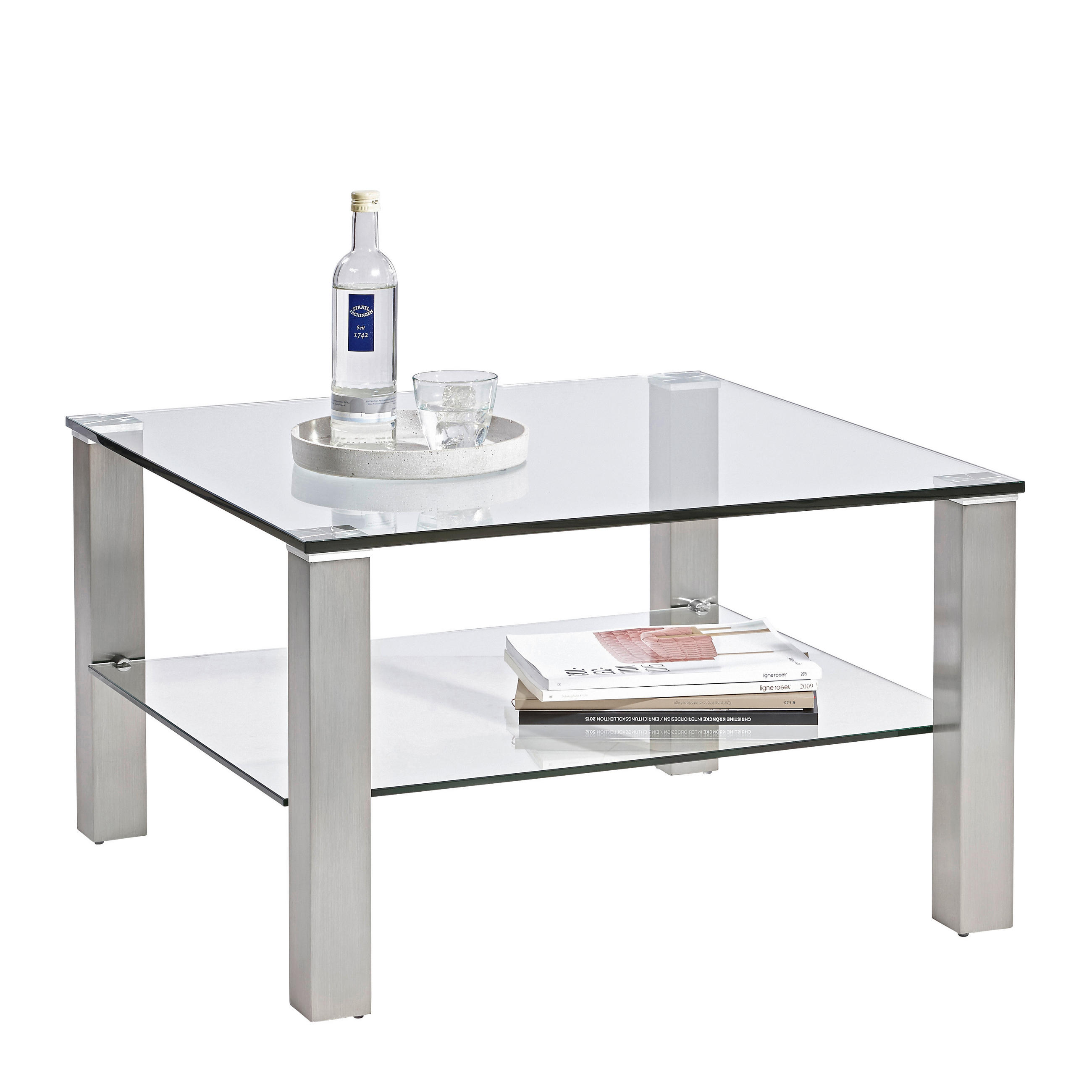 COUCHTISCH in Metall, Glas 75/75/43 cm  - Klar/Silberfarben, Design, Glas/Metall (75/75/43cm) - Novel