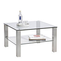 COUCHTISCH in Metall, Glas 75/75/43 cm  - Klar/Silberfarben, Design, Glas/Metall (75/75/43cm) - Novel