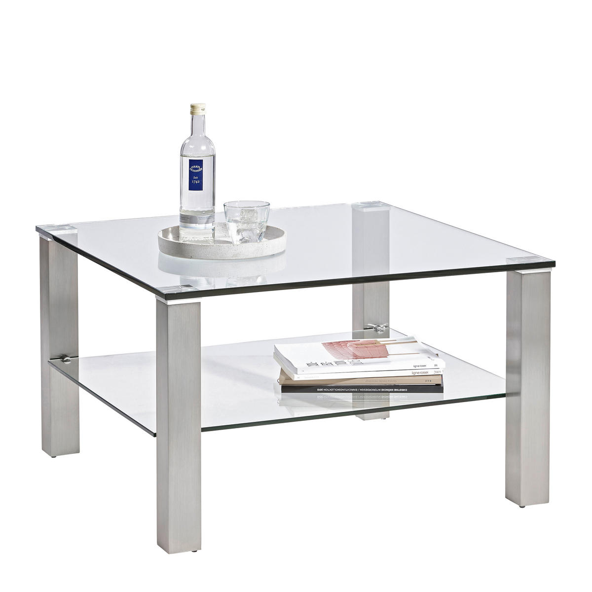 COUCHTISCH in Metall, Glas 75/75/43 cm  - Klar/Silberfarben, Design, Glas/Metall (75/75/43cm) - Novel