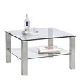 COUCHTISCH in Metall, Glas 75/75/43 cm  - Klar/Silberfarben, Design, Glas/Metall (75/75/43cm) - Novel