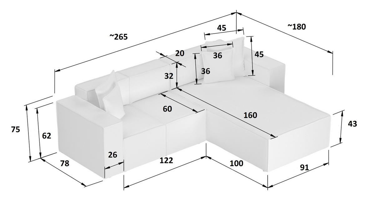 ECKSOFA  Creme Chenille  - Creme/Schwarz, MODERN, Kunststoff/Textil (180/265cm) - Milino