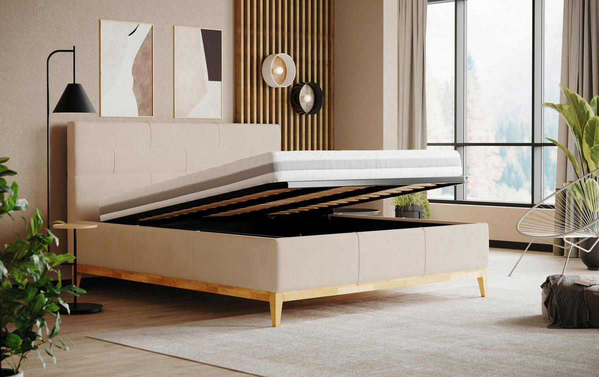 POLSTERBETT Lattenrost, Bettkasten, Matratzen 160/200 cm  in Beige  - Eichefarben/Anthrazit, MODERN, Holz/Holzwerkstoff (160/200cm) - MID.YOU
