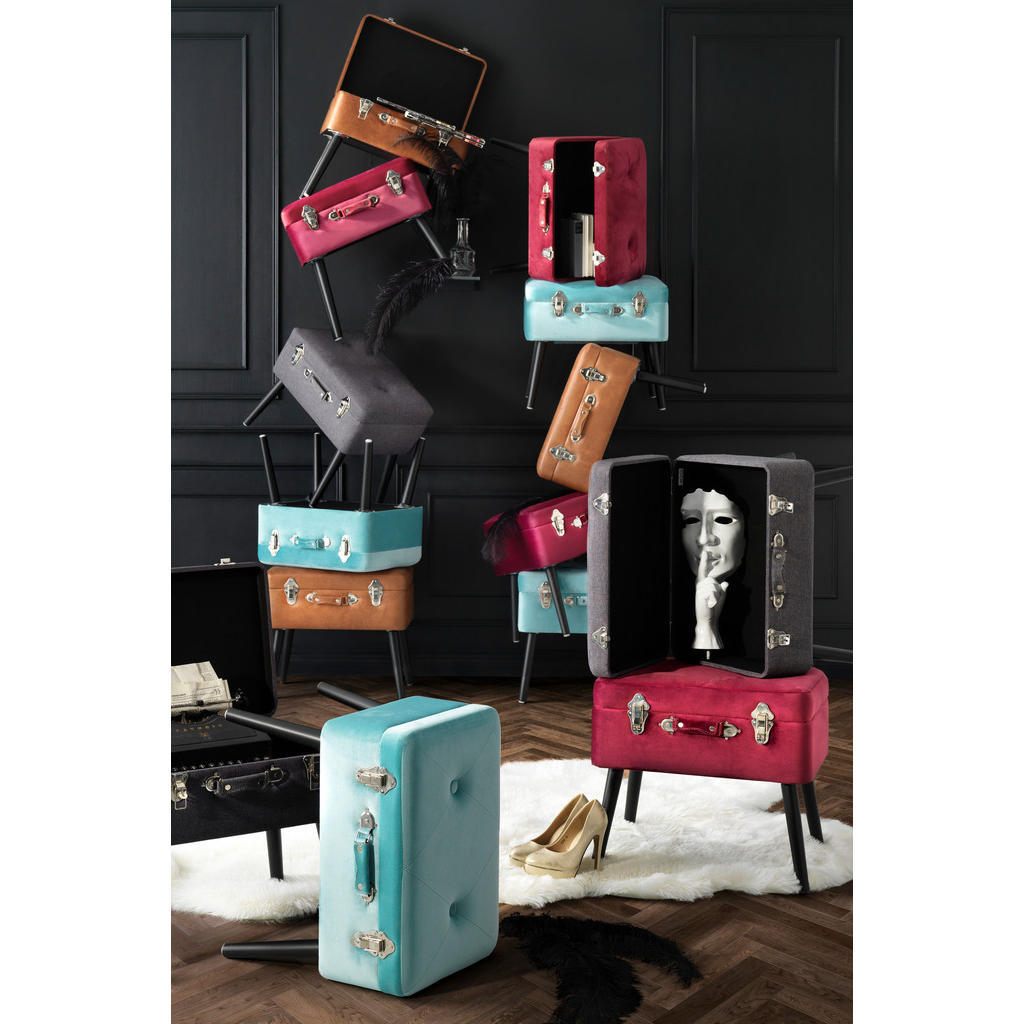 Thumbnail - Xora Hocker, Schwarz, Bordeaux, Holz, Textil, Kiefer, rechteckig, 50x46x35 cm, Stauraum, Wohnzimmer, Hocker, Sitzhocker