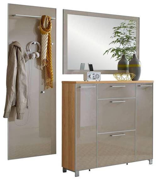 GARDEROBE 3-teilig  in 190/195/31 cm  - Taupe/Eichefarben, Design, Glas/Holz (190/195/31cm)