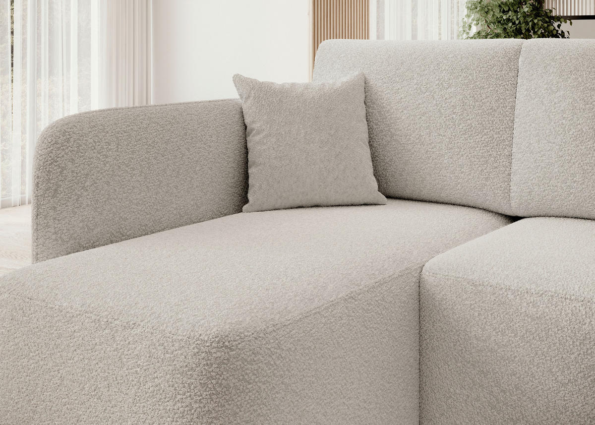 ECKSOFA HADSON Weiß Teddystoff Zierkissen, Rückenkissen, Bettkasten  - Schwarz/Weiß, Design, Kunststoff/Textil (150/206cm) - MID.YOU