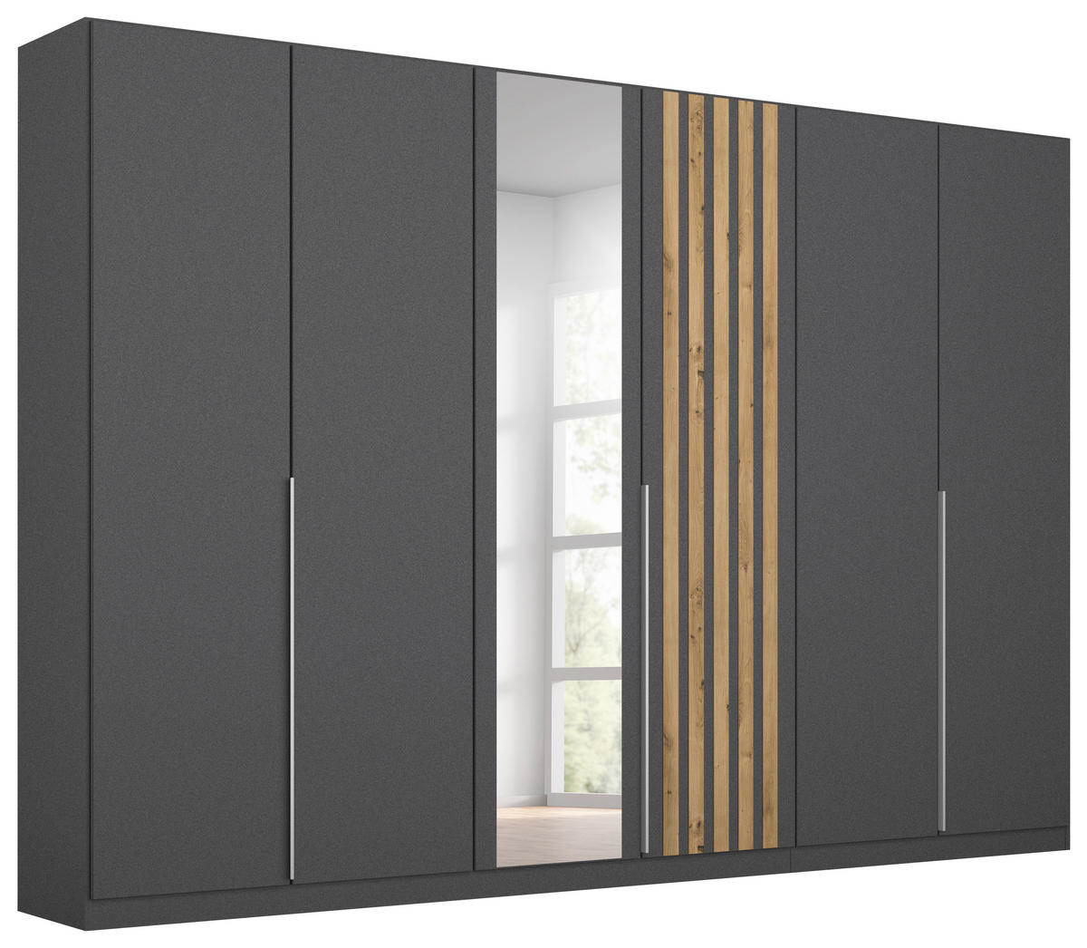 DREHTÜRENSCHRANK  in Grau, Eiche Artisan  - Alufarben/Eiche Artisan, MODERN, Holzwerkstoff/Metall (271/210/54cm) - Rauch Möbel