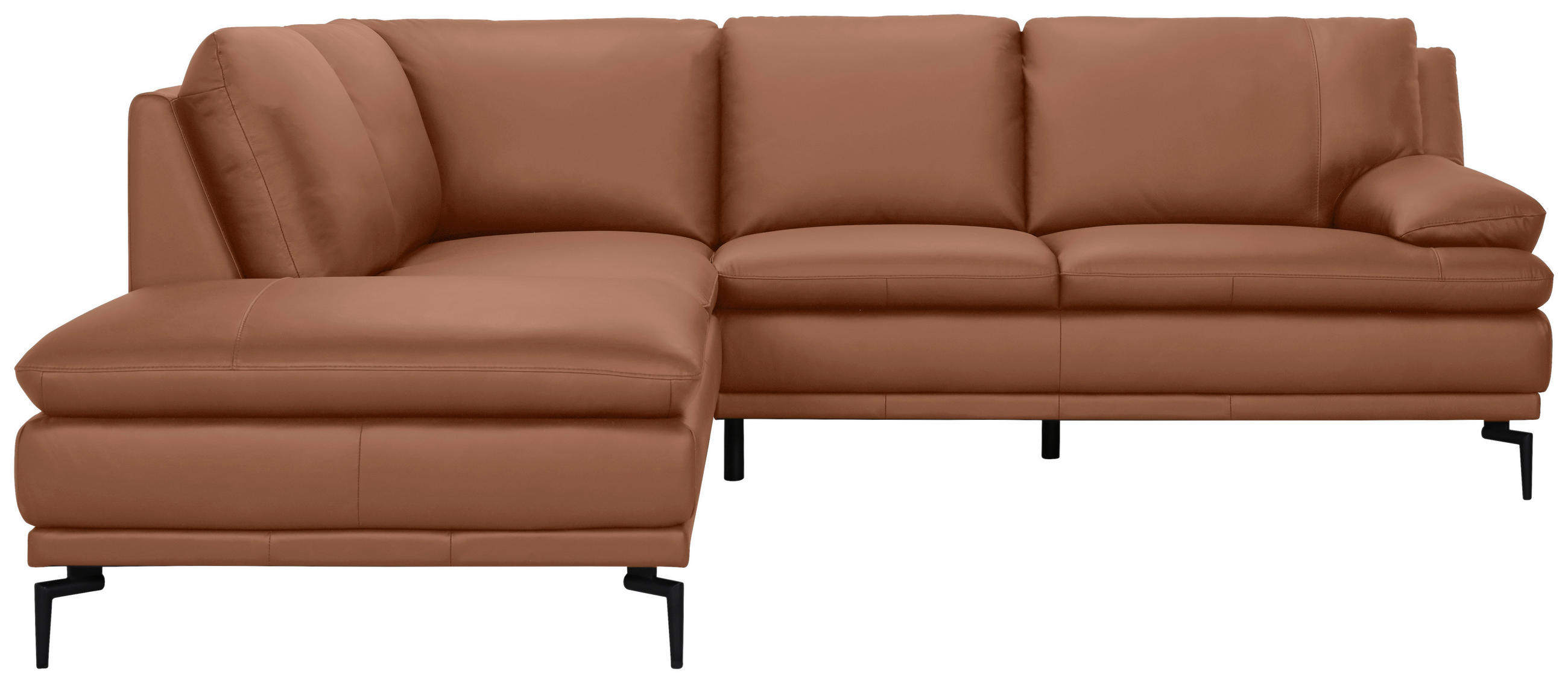 ECKSOFA Cognac Echtleder  - Cognac/Schwarz, Design, Leder (221/248cm) - MID.YOU