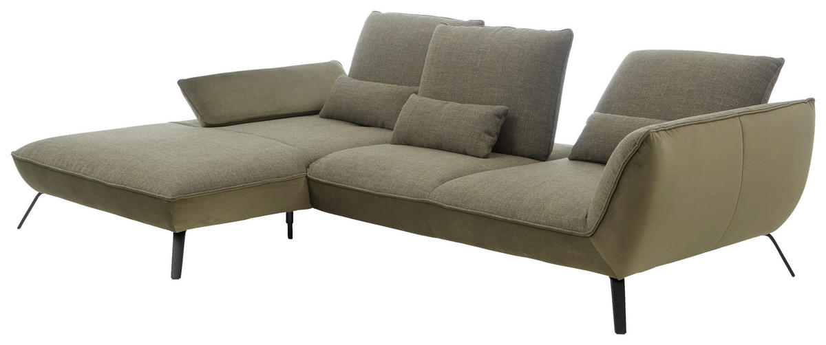 ECKSOFA Flachgewebe Olivgrün  - Schwarz/Olivgrün, Design, Textil/Metall (191/301cm) - Moderano