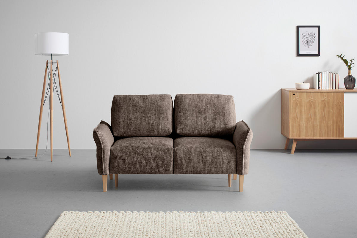 2-SITZER-SOFA in Webstoff Dunkelbraun  - Eichefarben/Dunkelbraun, Modern, Holz/Textil (150/85/92cm) - MID.YOU