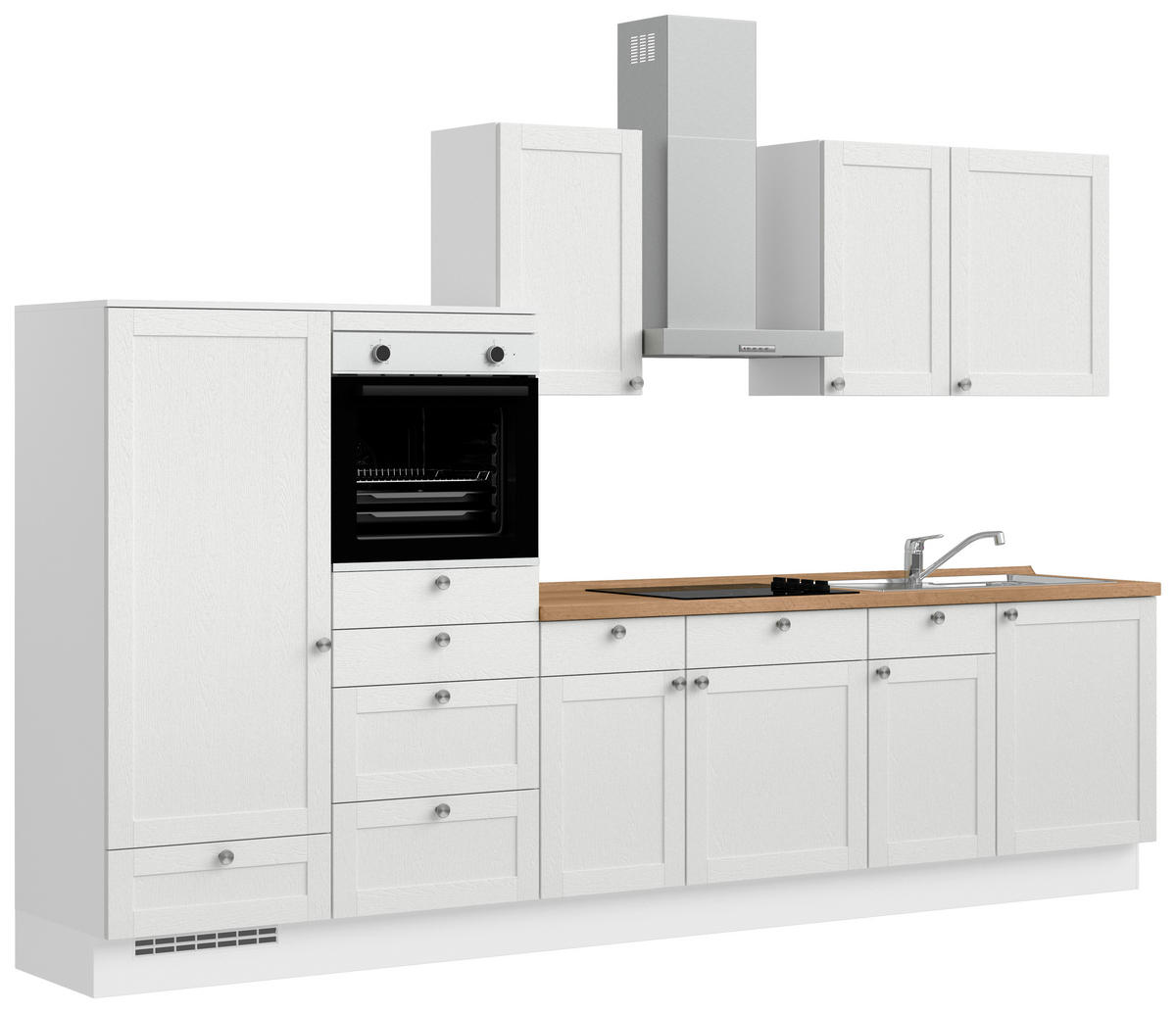 KÜCHENLEERBLOCK Frame 330 cm  in Weiß, Eichefarben  - Edelstahlfarben/Eichefarben, MODERN, Holzwerkstoff/Metall (330cm) - Nobilia